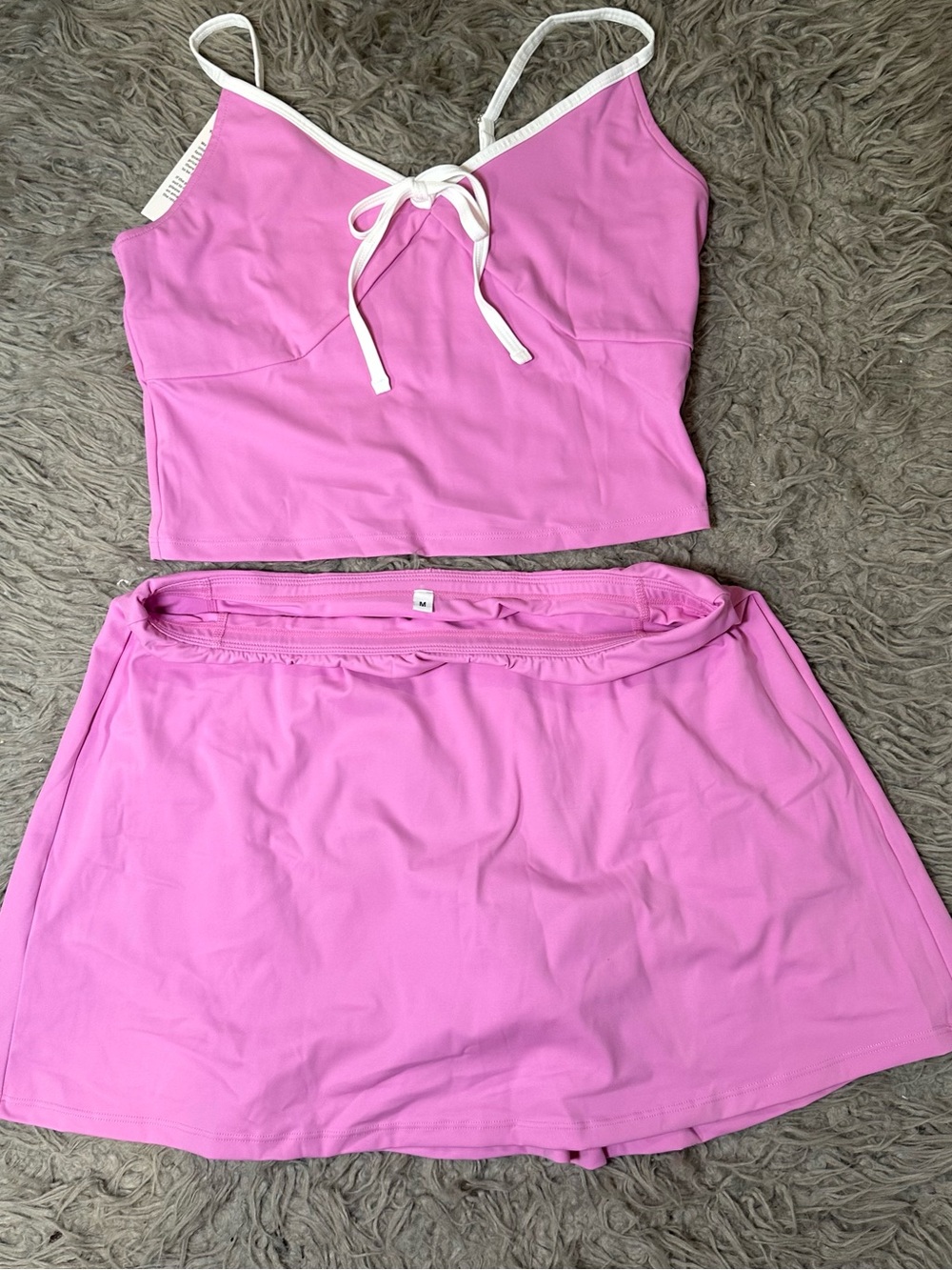 Women’s Pink 2 Piece Skort Set Cami Tank Top Built In Shorts Y2K Activewear M
